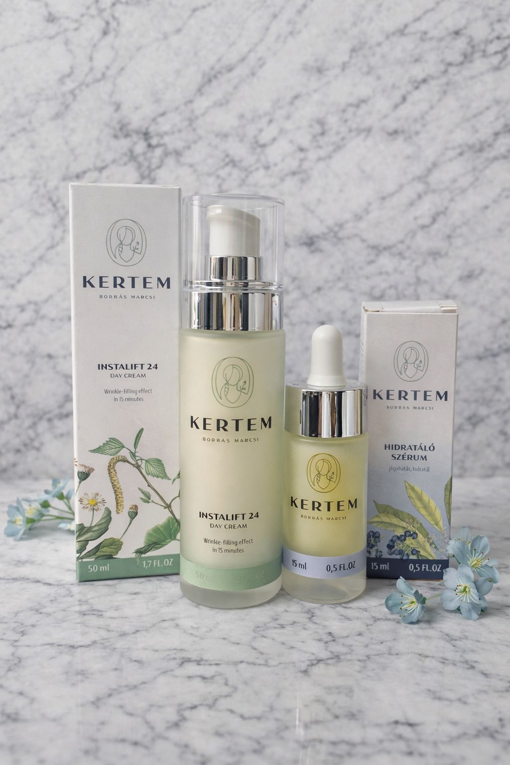 Borbás Marcsi - Kertem Instalift 24 day cream (nappali arckrém UV szűrők nélkül) és Kertem Hidratáló szérum 15 ml